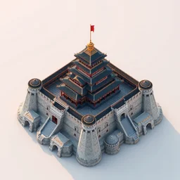 isometric aerial view of a traditional mongol castle, 3 d render, ray - tracing.