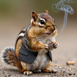 a high quality photo of a chipmunk wearing a suit and smoking, render, ultra realistic, cgsociety