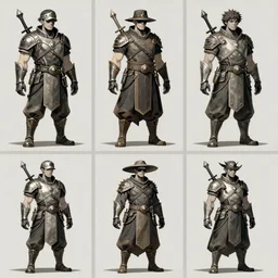 concept art for the 1 2 dnd character classes. each in its own square. fantasy art, sharp lines