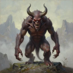 a monster in the mountains of hell, oil painting by tomasz jedruszek and ryan stegman, cinematic lighting, pen and ink, intricate line, hd, 4 k, million of likes, trending on artstation