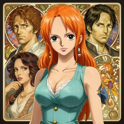 intricately detailed vfx portrait of nami from one piece by eiichiro oda, makoto shinkai, alphonse mucha, art by artgerm and greg rutkowski, best of behance, concept art, matte, sharp focus, orange hair, elegant, adolphe bouguereau, annie leibovitz, stanley kubrick,