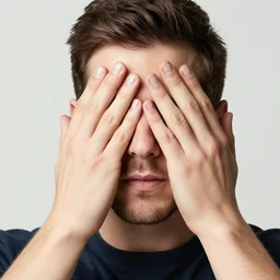 a man covering his eyes with his hands