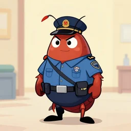 anthropomorphic cockroach security guard, cartoon style