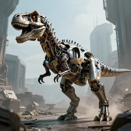 film still of a mechanical dinosaur in a marvel movie, science fiction industrial hard science, 8 k, render octane