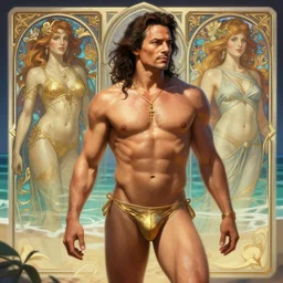 photography of samuel l jackson in bikini at the beach, deep focus, d & d and mtg, fantasy, intricate, elegant, highly detailed, digital painting, artstation, concept art, matte, sharp focus, illustration, hearthstone, art by artgerm and greg rutkowski and alphonse mucha