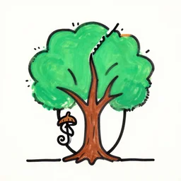 minimal keith haring art of acorn that turns into a tree in the shape of a treble clef, a big rip down the middle, splashes of color, inspirational and powerful