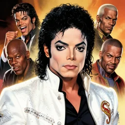 dynamic macro head portrait of beautiful michael jackson super hero in white sequined jacket by john romita sr and cory walker and ryan ottley and jack kirby and barry windsor - smith, comic, illustration, photo real