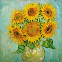 field of sunflowers, painting by vincent van gogh
