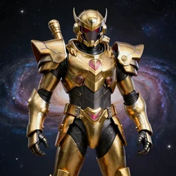 galaxy warrior wearing gold and black armor