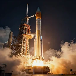 epic professional digital art of vertical rocket on launch pad, at takeoff, ambient light, painted,, cinematic, detailed, intricate, grand, leesha hannigan, wayne haag, reyna rochin, ignacio fernandez rios, mark ryden, van herpen, artstation, cgsociety, epic, stunning, gorgeous, wow wow detail