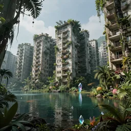 a beautiful photorealistic highly detailed urbex dormitory by edward hopper, alien magic realism lake postcyberpunk apocalyptic junglepunk crystal, archdaily, wallpaper, highly detailed, trending on artstation.