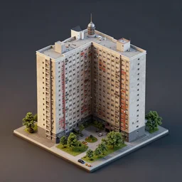 soviet apartment  building, beautiful detailed miniature, diorama, isometric, 3d render, octane unreal render, ultra realistic, studio lighting, super detailed, 4k