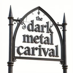 3d sculpt of an arched gothic ironwork sign for a circus called 'the dark metal carnival', red dead redemption2, las vegas, artstaton, digital illustration