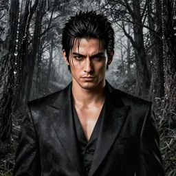 wet plate photography yakuza man, black suit, beksinski, barlowe
