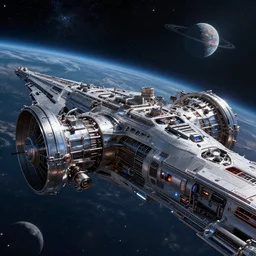 engineering section on a starship,, star - field and planet in the background, engine room, digital art, highly detailed, trending on artstation, octane render sci - fi