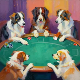 abstract painting of dogs playing poker