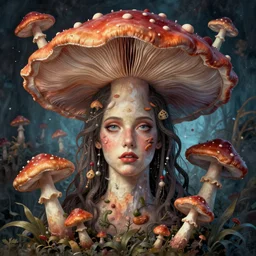portrait of psychedelic mushrooms dream, no fears, okay one fear, by dave mckean, highly detailed 8 k. intricate