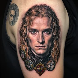 liam neeson, sorcerer, lord of the rings, tattoo, decorated ornaments by carl spitzweg, ismail inceoglu, vdragan bibin, hans thoma, greg rutkowski, alexandros pyromallis, perfect face, fine details, realistic shaded