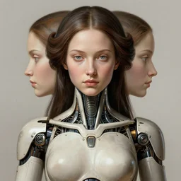portrait of female android, symmetry, intricate, elegant, highly detailed, smooth, sharp focus, concept art, digital painting, illustration, artstation, by fra angelico, sandra chevrier and greg ruthkowski
