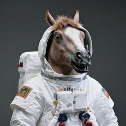 astronaut wearing horse head mask