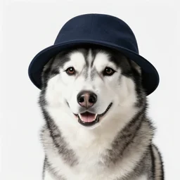 A photo of a Husky dog wearing a hat