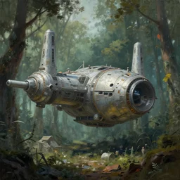 abandoned space station in overgrowth forest, close up, wadim kashin, perry rhodan, simon stalenhag, digital painting, xf iq 4, f / 1. 4, iso 2 0 0, 1 / 1 6 0 s, 8 k, raw, featured in artstation, octane render, cinematic, elegant, intricate, 8 k