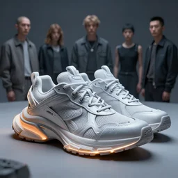 futuristic balenciaga sneakers by jesper ejsing, james jean, justin gerard, tomasz alen kopera, cgsociety and fenghua zhong, subsurface scattering, highly detailed, rim light, art, cinematic lighting, very coherent, hyper realism, high detail, 8 k