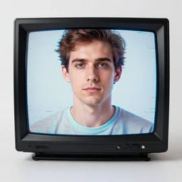 portrait of man made of tv glitch