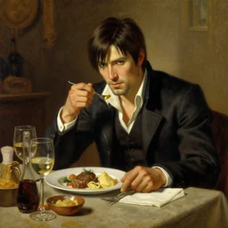 chris redfield having dinner, painting by j. c. leyendecker