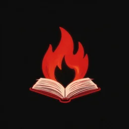 “a very simple book logo, with a flame, red logo, black background, low detail, defined lines”