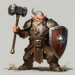 ruthless dwarf wielding shield and hammer, fantasy, d & d, art by greg rutkowsky