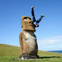 moai statue doing a kickflip