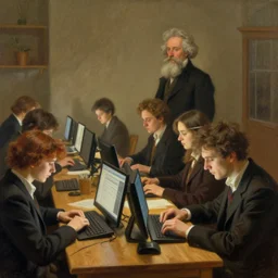 Several people are typing by james gurney and Caspar David Friedrich
