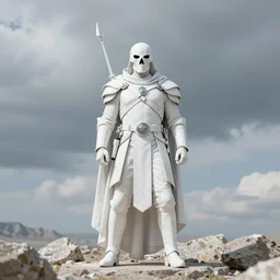 the white rider of the apocalypse, photorealistic, wide angle portrait