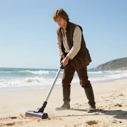 anakin skywalker vacuuming a beach to remove sand