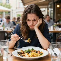 eating outside on restaurant having a nice meal and get annoyed by a wasp