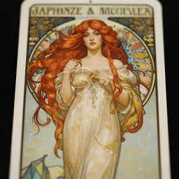 redhead woman, rococo and art nouveau, tarot card, highly detailed, deep focus, elegant, smooth, sharp focus, 8 k, artgerm, alphonse mucha, maxfield parrish, james jean, gaston bussiere, eugene grasset, janis rozentals