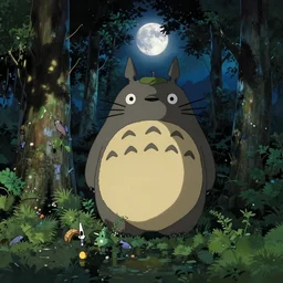 totoro fishing in the forest with the reflection of the moon., by makoto shinkai, greg rutkowski, artstation, high detailed, cgsociety,