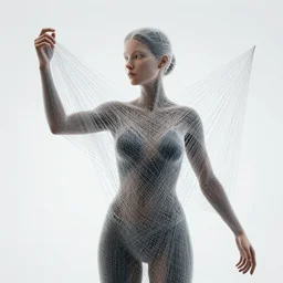 digital art of a woman being held together by threads, 3d render, intricate detail, contemporary art