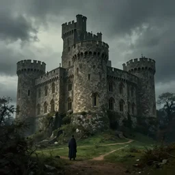 an old english castle with moody and cinematic lighting by simon stalenhag and illya repin, cinematic and atmospheric, concept art, artstation, trending on artstation