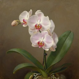 painting of a blooming spike of a miltonia orchid by martin johnson heade