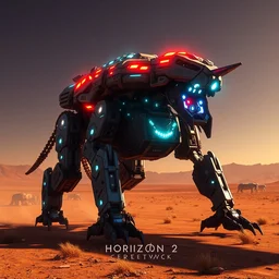 grazer machine mecha animal beast robot of horizon forbidden west horizon zero dawn bioluminiscence global illumination ray tracing hdr fanart arstation by sung choi and eric pfeiffer and gabriel garza and casper konefal