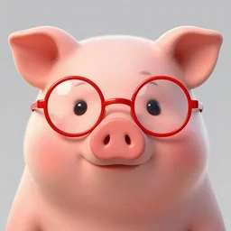 the cutest piggy wearing round red glasses, artstation