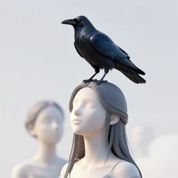 3 d, sci - fi, morning, raven bird standing on a headless woman body, sun, cinematic, lightning clouds, vogue cover style, copper and deep teal mood, figurative art, poster art. style by pixar, petros afshar, christopher balaskas, goro fujita, and rolf armstrong.