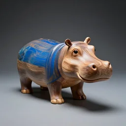 award - winning photo, dramatic lighting, a photo of a model hippo made of repurposed elm wood composite mixed! with straight! lines blue epoxy resin, full subject shown in photo, studio zeiss 1 5 0 mm f 2. 8 hasselblad, epoxy resin, wood