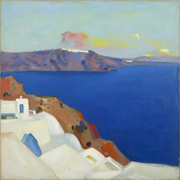 abstract landscape painting of santorini, by richard diebenkorn, etel adnan, matisse, on society 6
