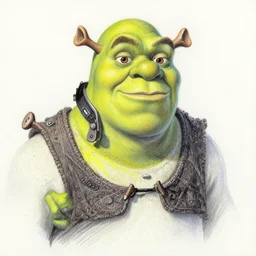 shrek with buzz cut pencil sketch, colored