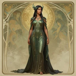 side shot centered portrait, maya ali wind sorcerer, art nouveau octane render, arcane, matte painting concept art by thibault girard, background by hsiao - ron cheng, dan hillier, fintan magee
