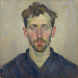 An impressionist oil painting of a man with no eyes