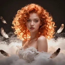 glowwave portrait of curly orange hair girls from genshin impact, au naturel, hyper detailed, digital art, trending in artstation, made of feathers mist and cloud, cinematic lighting, studio quality, smooth render, unreal engine 5 rendered, 2 d octane rendered, art style by pixar dreamworks warner bros disney riot games and genshin impact.